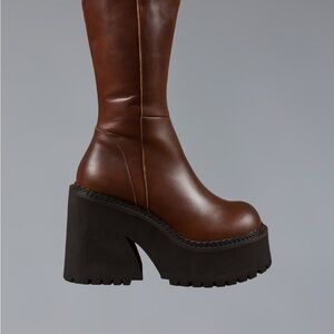 UNIF Dark Brown Platform Heeled Boots